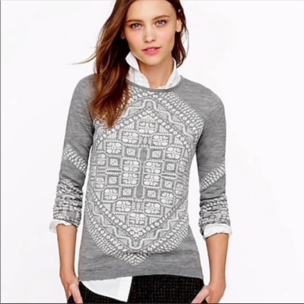 COPY - J.CREW MERINO WOOL GRAY PATTERNED SWEATER